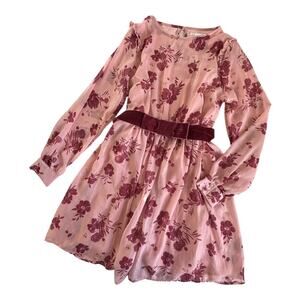 Coco + Jaimeson Freddie Pink Floral Belted Bow Mini Dress Womens Medium Metallic